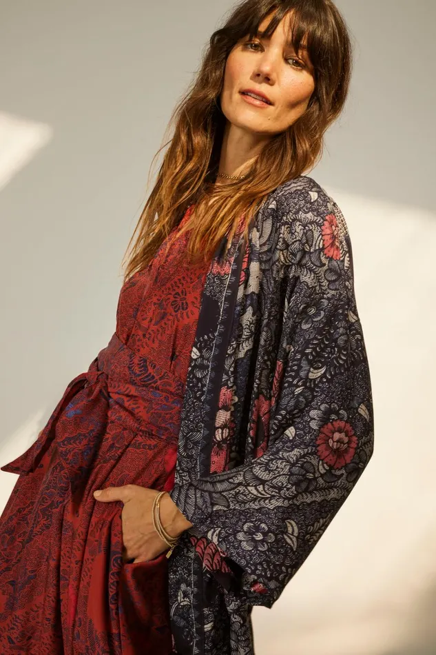 Women Natalie Martin CoverUps Diane Smoking Jacket Peacock Ink Women Natalie Martin CoverUps Diane Smoking Jacket Peacock Ink