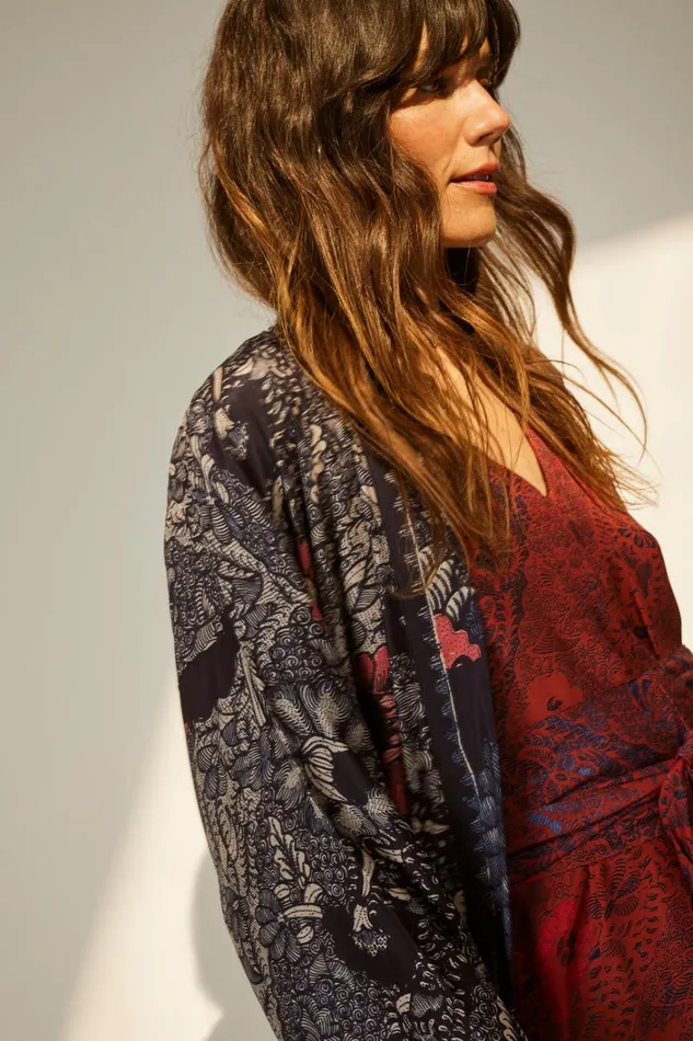 Women Natalie Martin CoverUps Diane Smoking Jacket Peacock Ink Women Natalie Martin CoverUps Diane Smoking Jacket Peacock Ink