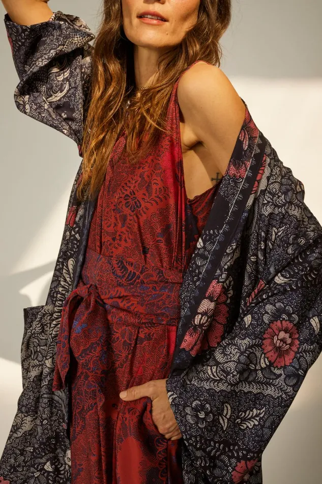 Women Natalie Martin CoverUps Diane Smoking Jacket Peacock Ink Women Natalie Martin CoverUps Diane Smoking Jacket Peacock Ink