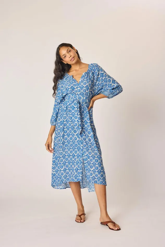 Women Natalie Martin Dresses Alex Midi With Sash Fleurdelis Blue
