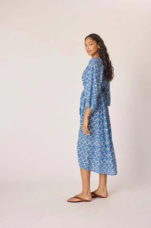 Women Natalie Martin Dresses Alex Midi With Sash Fleurdelis Blue