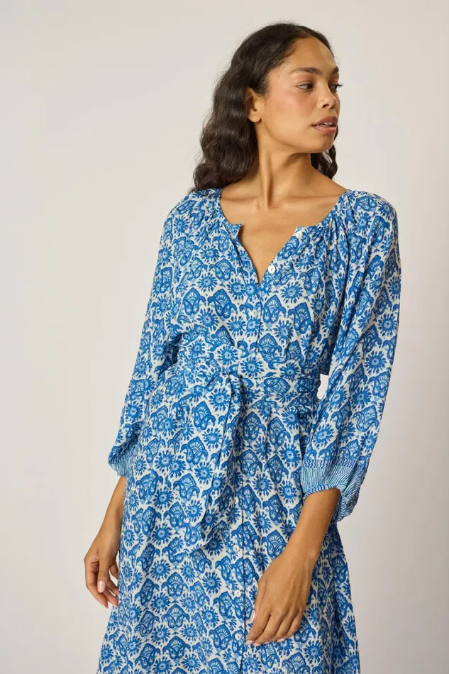 Women Natalie Martin Dresses Alex Midi With Sash Fleurdelis Blue