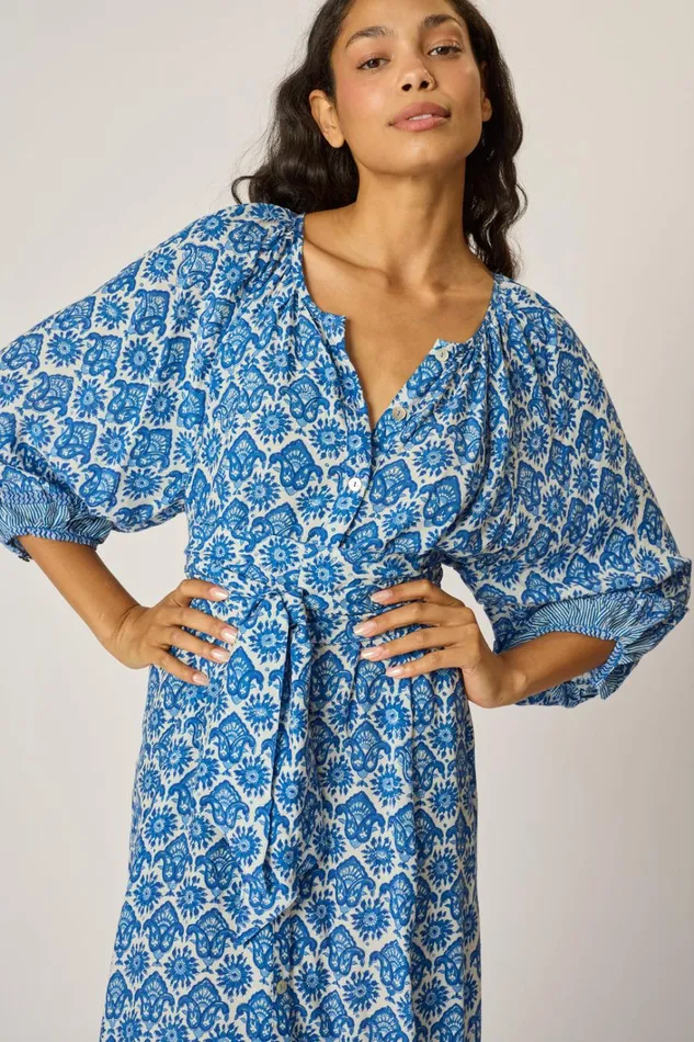 Women Natalie Martin Dresses Alex Midi With Sash Fleurdelis Blue