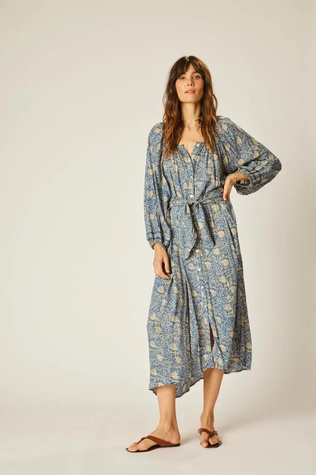 Women Natalie Martin Dresses Alex Midi With Sash Water Lily Blue Women Natalie Martin Dresses Alex Midi With Sash Water Lily Blue