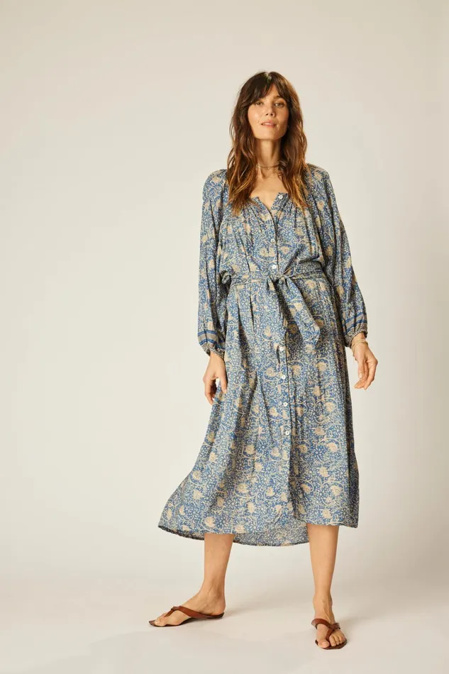 Women Natalie Martin Dresses Alex Midi With Sash Water Lily Blue Women Natalie Martin Dresses Alex Midi With Sash Water Lily Blue