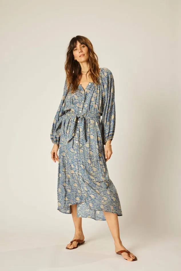 Women Natalie Martin Dresses Alex Midi With Sash Water Lily Blue Women Natalie Martin Dresses Alex Midi With Sash Water Lily Blue