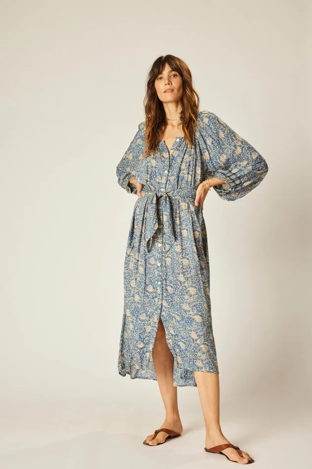 Women Natalie Martin Dresses Alex Midi With Sash Water Lily Blue Women Natalie Martin Dresses Alex Midi With Sash Water Lily Blue