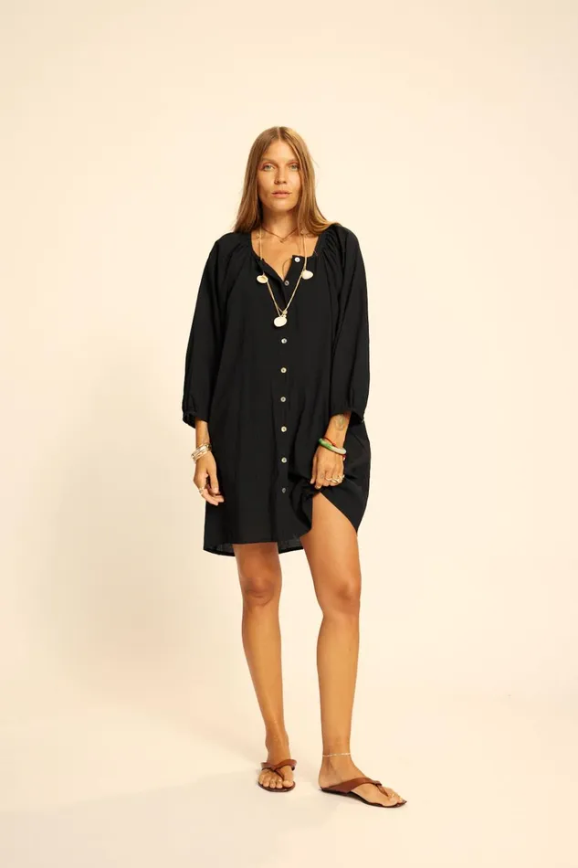 Women Natalie Martin Dresses Alex Short Dress Black Flat Cotton
