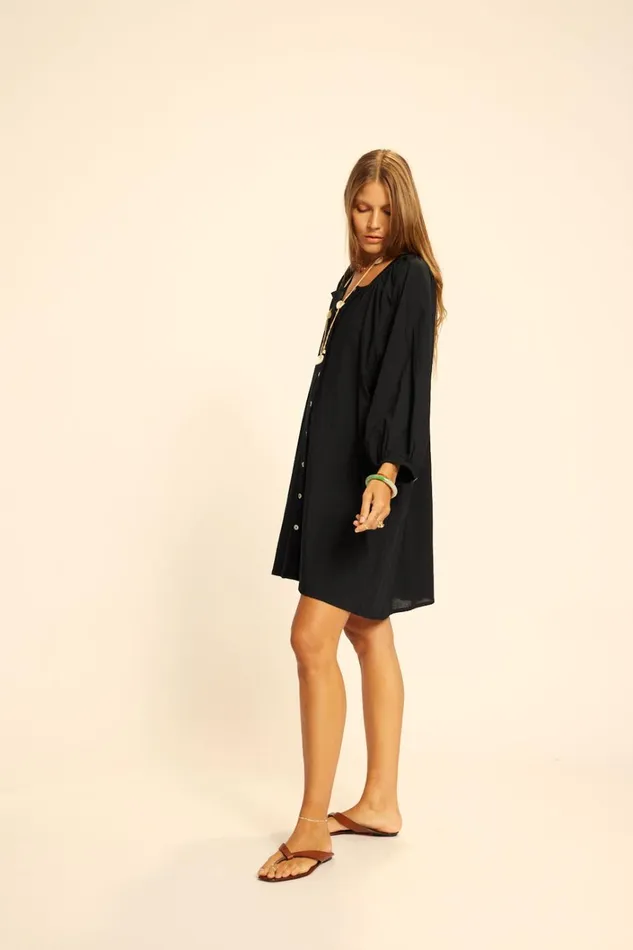 Women Natalie Martin Dresses Alex Short Dress Black Flat Cotton