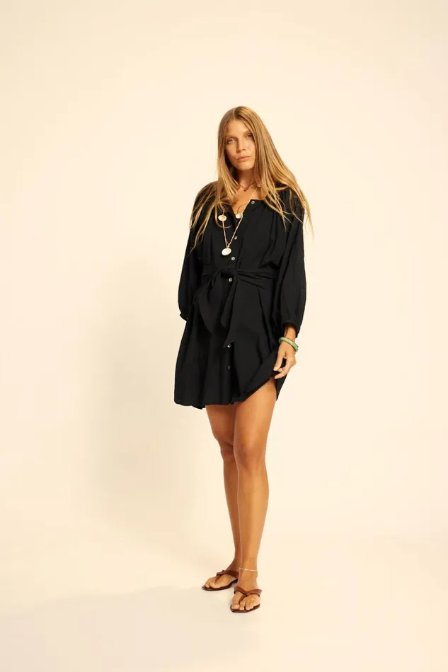 Women Natalie Martin Dresses Alex Short Dress Black Flat Cotton