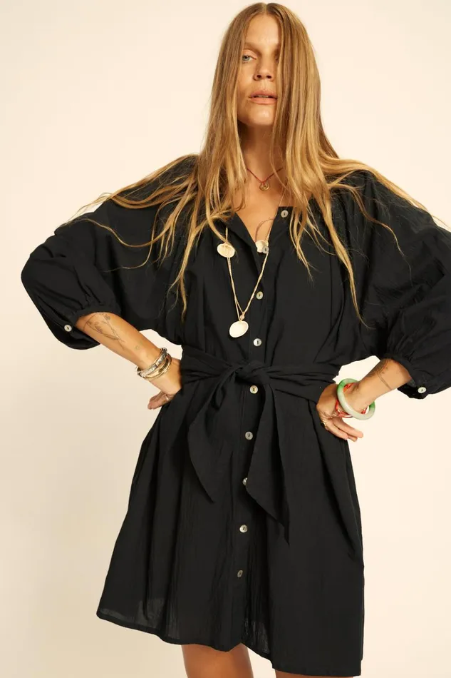 Women Natalie Martin Dresses Alex Short Dress Black Flat Cotton