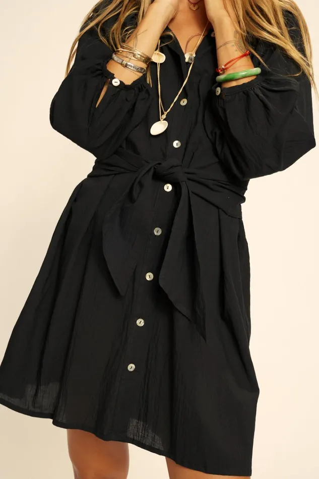 Women Natalie Martin Dresses Alex Short Dress Black Flat Cotton