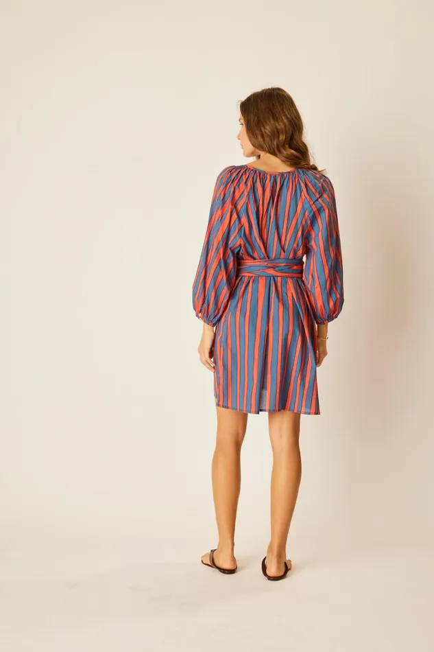 Women Natalie Martin Dresses Alex Short Dress With Sash Batik Stripe Blood Orange