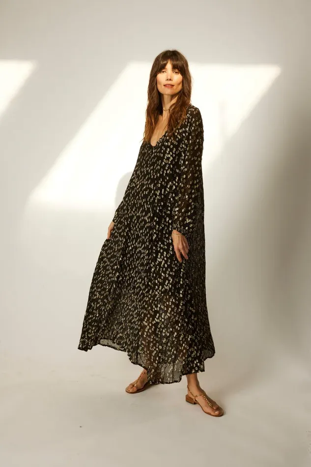 Women Natalie Martin Dresses Fiore Maxi Metallic Chiffon