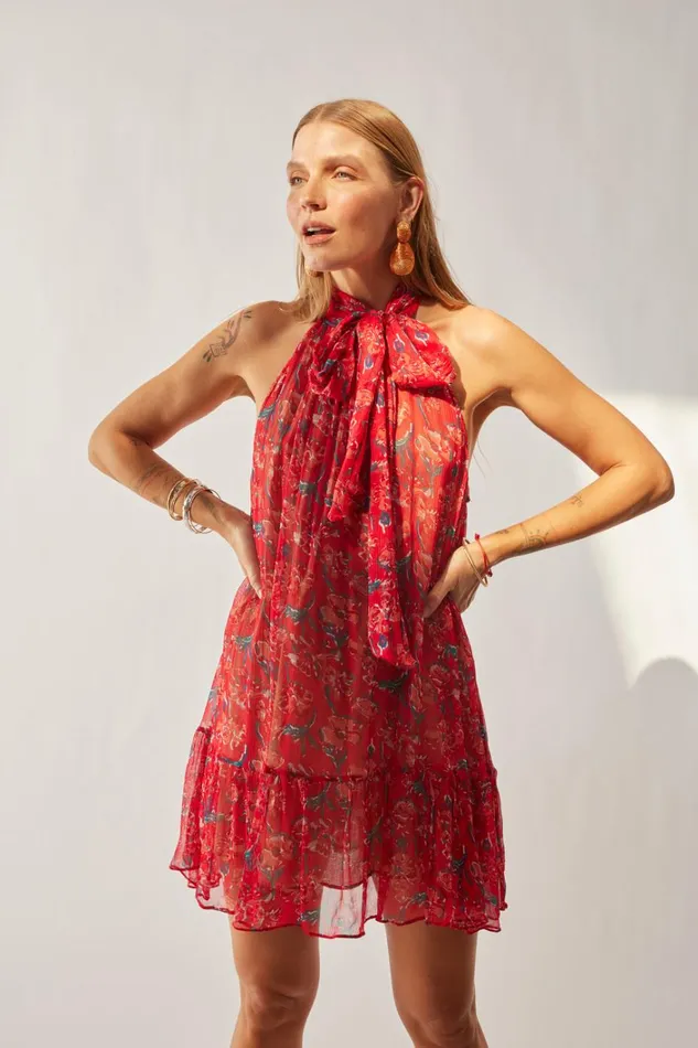 Women Natalie Martin Dresses Indiana Mini Chiffon Watercolor Verm