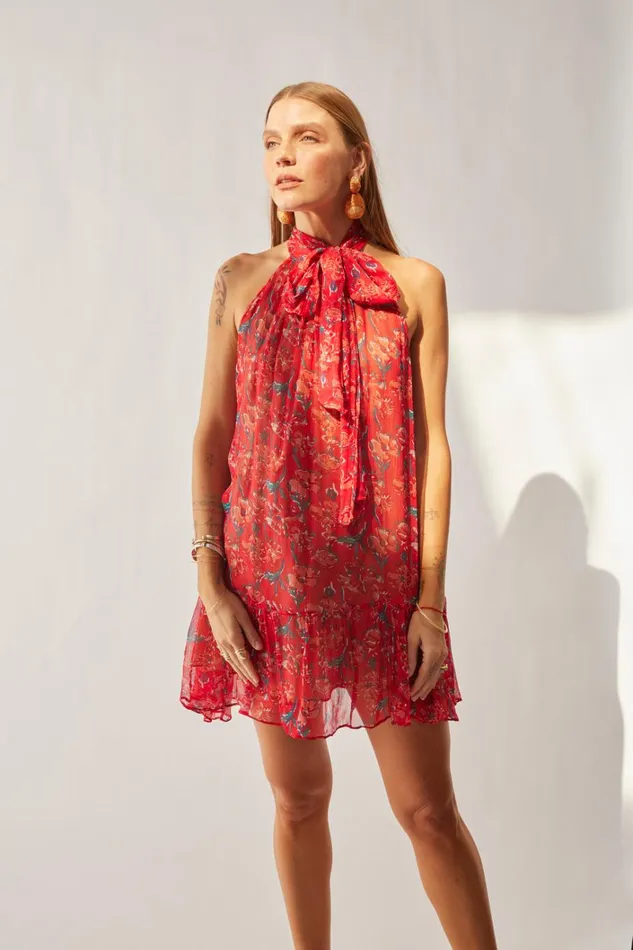 Women Natalie Martin Dresses Indiana Mini Chiffon Watercolor Verm