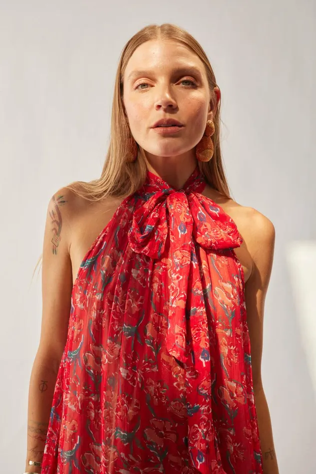Women Natalie Martin Dresses Indiana Mini Chiffon Watercolor Verm