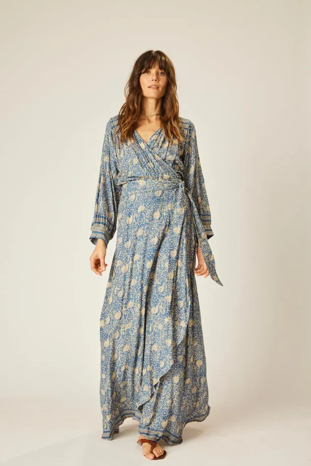 Women Natalie Martin Dresses Kate Long Sleeve Maxi Water Lily Blue