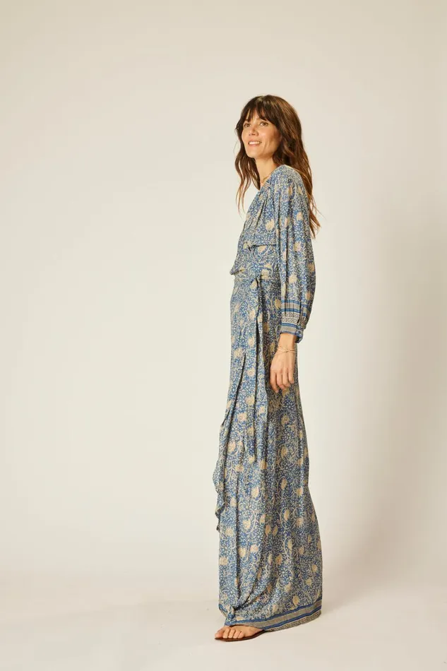 Women Natalie Martin Dresses Kate Long Sleeve Maxi Water Lily Blue
