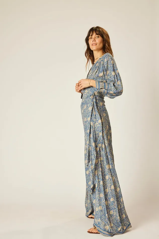 Women Natalie Martin Dresses Kate Long Sleeve Maxi Water Lily Blue