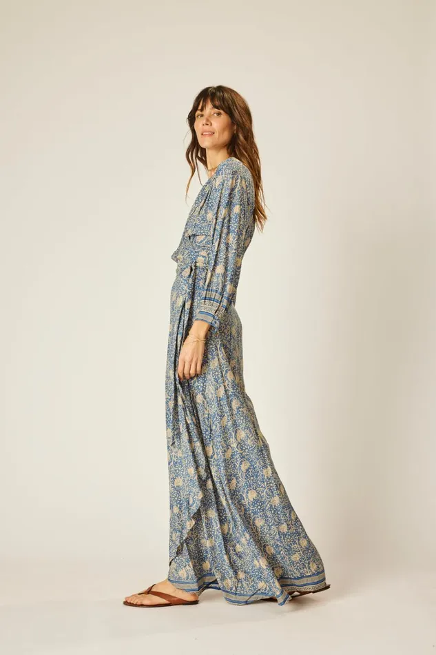 Women Natalie Martin Dresses Kate Long Sleeve Maxi Water Lily Blue