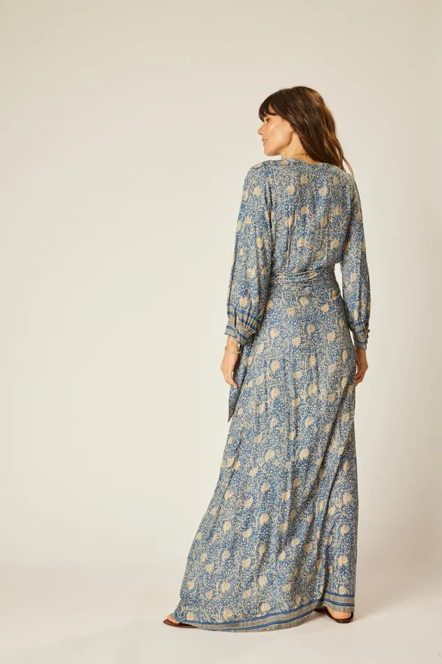 Women Natalie Martin Dresses Kate Long Sleeve Maxi Water Lily Blue