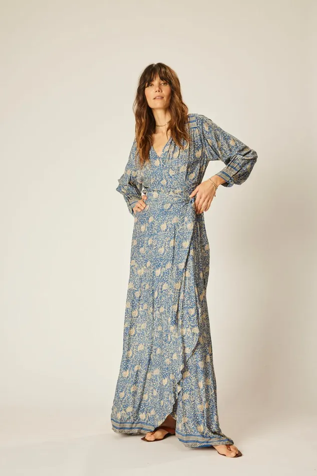 Women Natalie Martin Dresses Kate Long Sleeve Maxi Water Lily Blue
