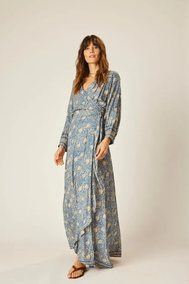 Women Natalie Martin Dresses Kate Long Sleeve Maxi Water Lily Blue