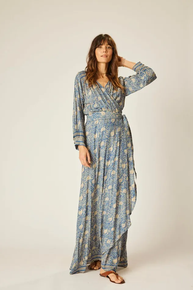 Women Natalie Martin Dresses Kate Long Sleeve Maxi Water Lily Blue