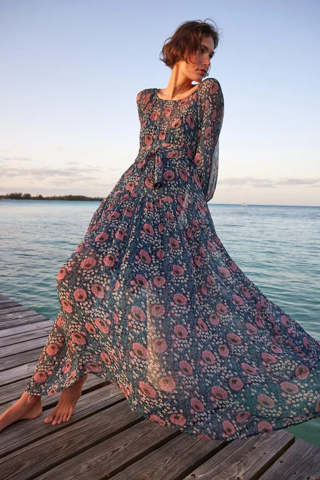 Women Natalie Martin Dresses Lainey Dress With Sash Vintage Flowers Indigo