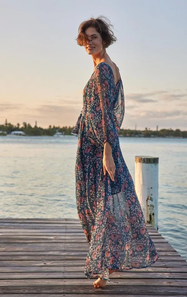 Women Natalie Martin Dresses Lainey Dress With Sash Vintage Flowers Indigo