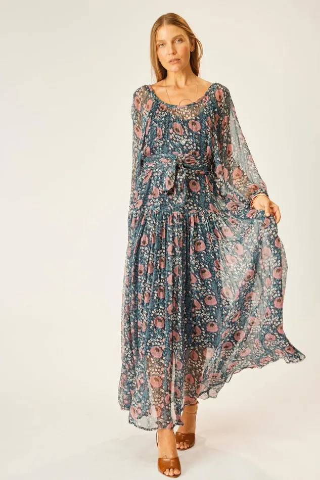 Women Natalie Martin Dresses Lainey Dress With Sash Vintage Flowers Indigo