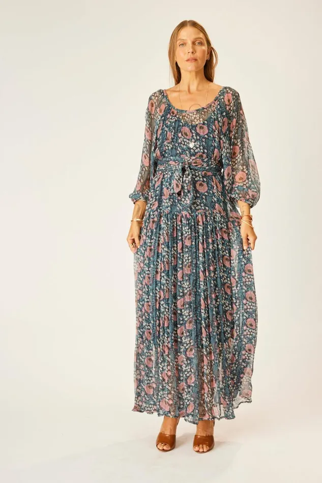 Women Natalie Martin Dresses Lainey Dress With Sash Vintage Flowers Indigo