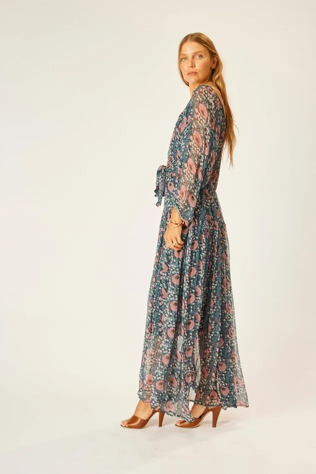 Women Natalie Martin Dresses Lainey Dress With Sash Vintage Flowers Indigo