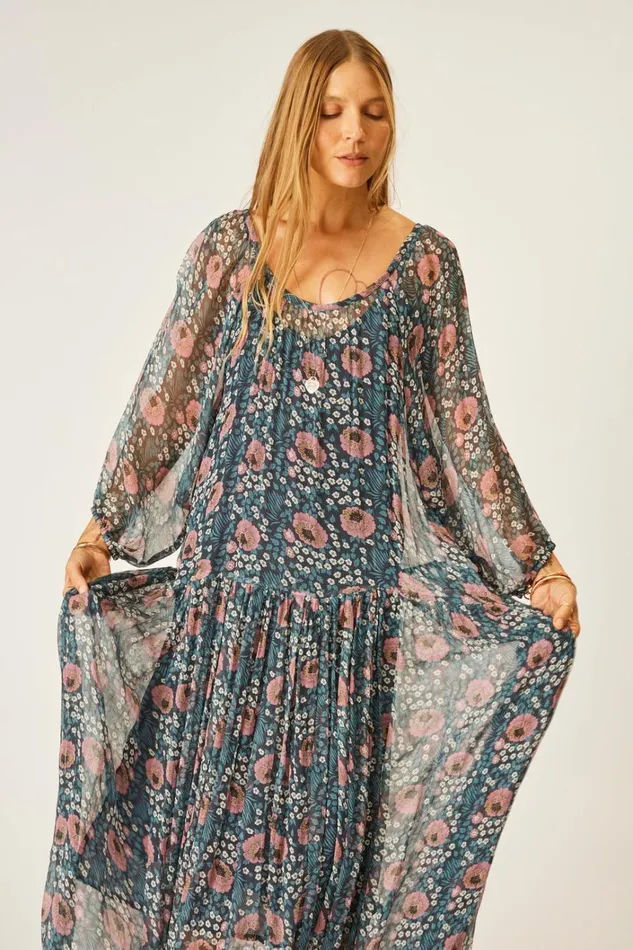 Women Natalie Martin Dresses Lainey Dress With Sash Vintage Flowers Indigo