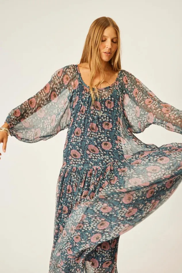 Women Natalie Martin Dresses Lainey Dress With Sash Vintage Flowers Indigo