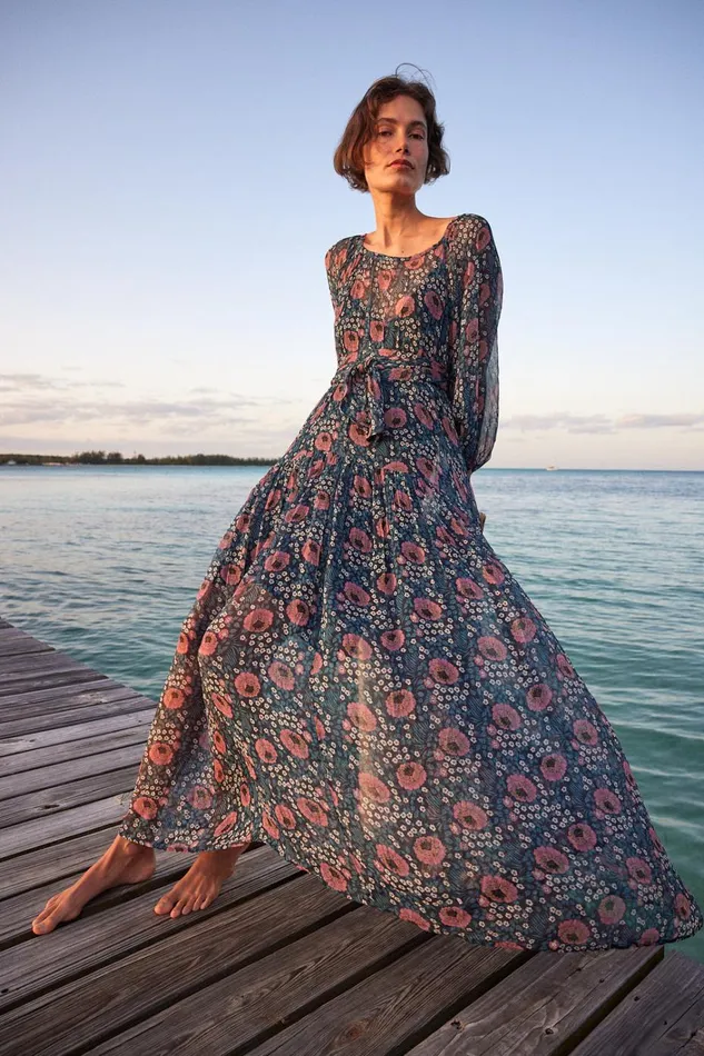 Women Natalie Martin Dresses Lainey Dress With Sash Vintage Flowers Indigo