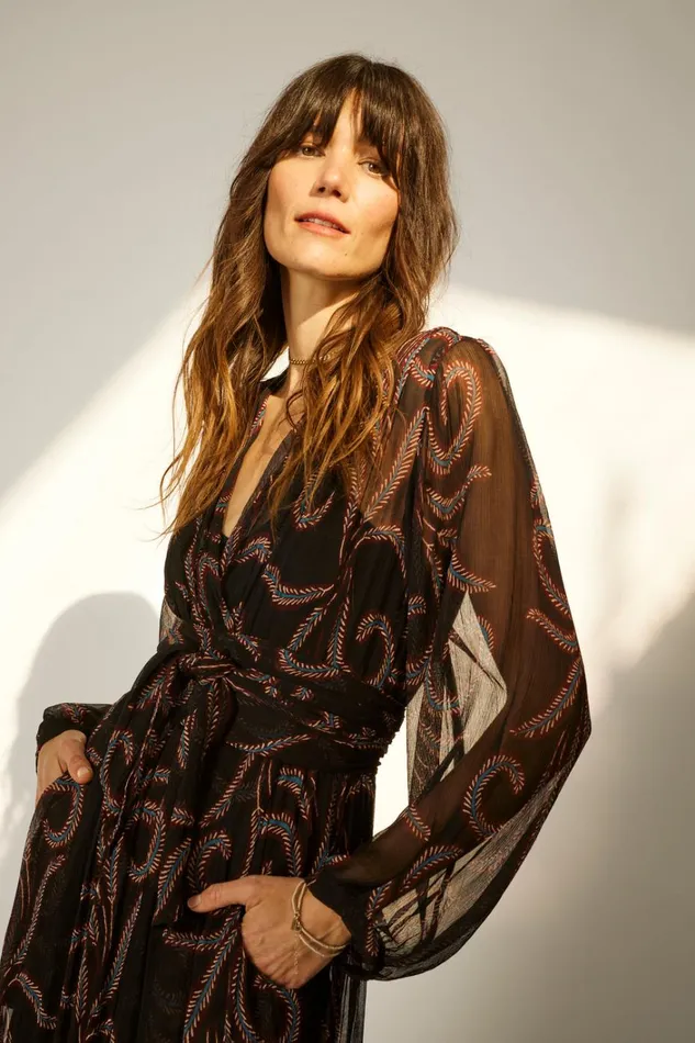 Women Natalie Martin Dresses Nico LS Maxi With Sash Feather Chiffon