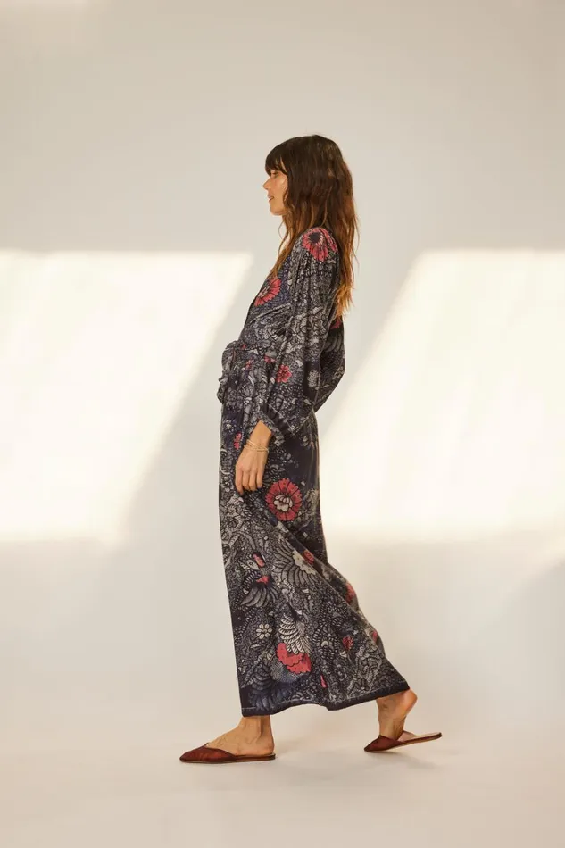 Women Natalie Martin Dresses Nico LS Maxi With Sash Peacock Ink