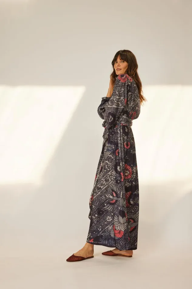 Women Natalie Martin Dresses Nico LS Maxi With Sash Peacock Ink