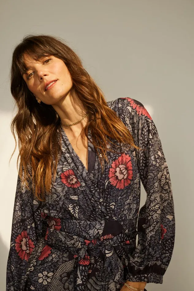 Women Natalie Martin Dresses Nico LS Maxi With Sash Peacock Ink