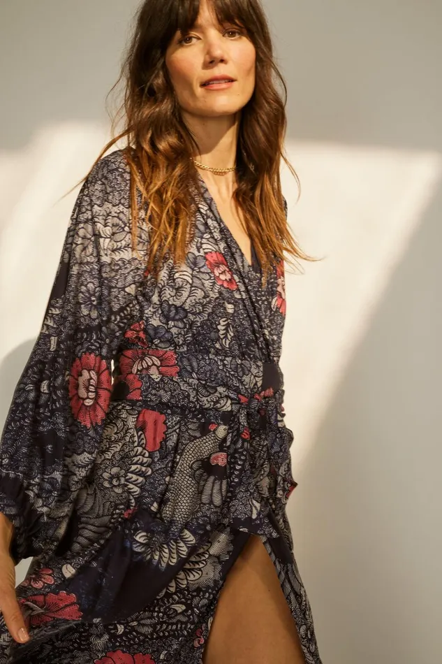 Women Natalie Martin Dresses Nico LS Maxi With Sash Peacock Ink