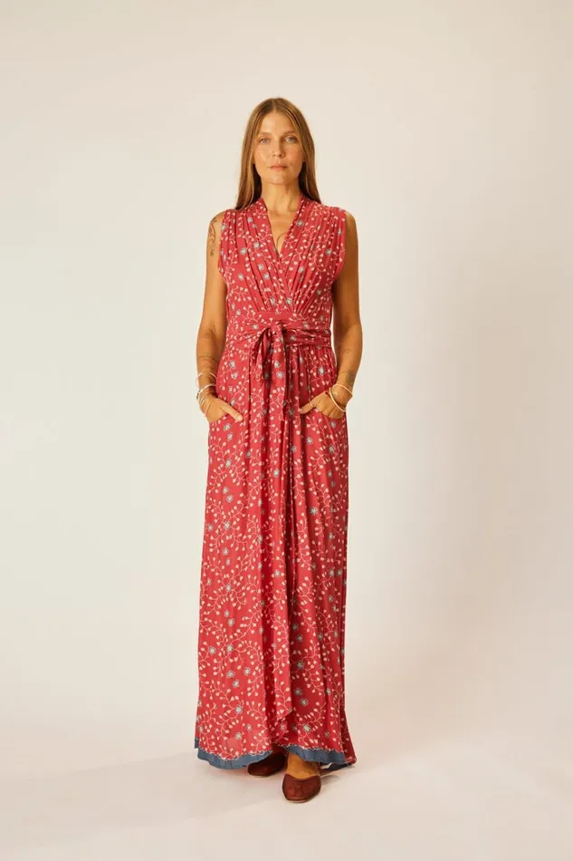 Women Natalie Martin Dresses Nico Sleeveless Maxi Pinwheel Barn Red