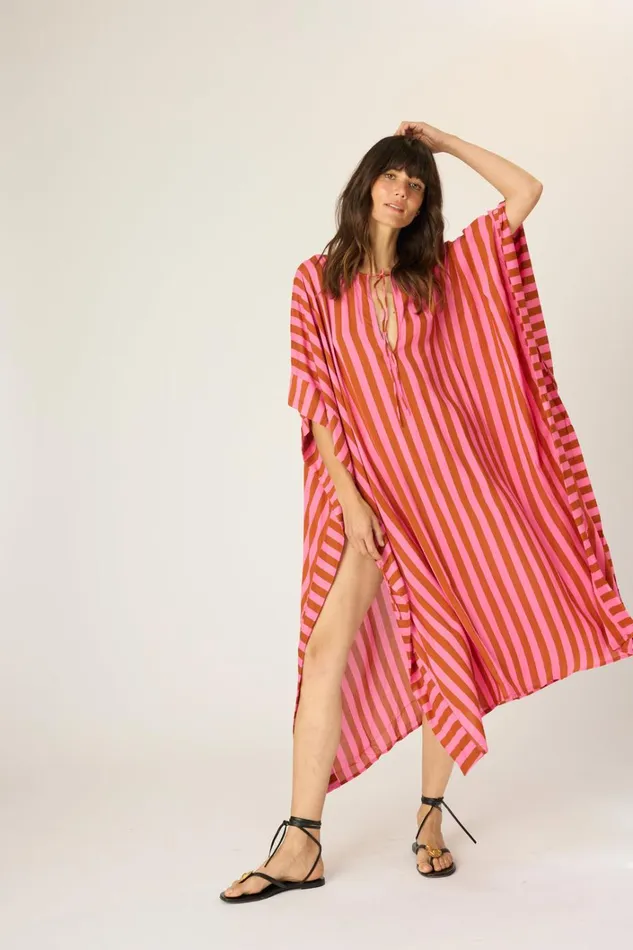 Women Natalie Martin Dresses Paulina Caftan Thick Stripe Pink