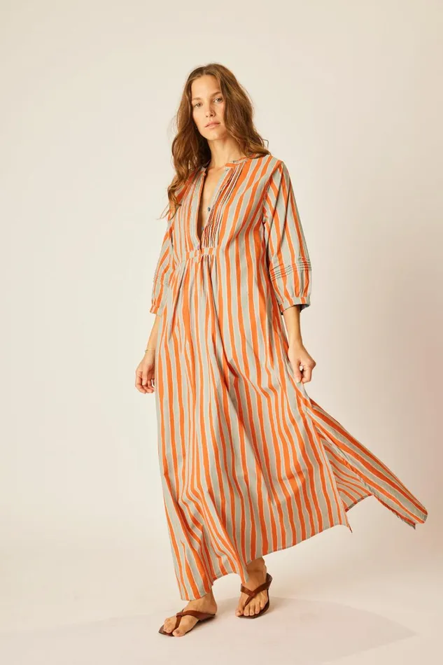 Women Natalie Martin Dresses Sammie Maxi Batik Stripe Blood Orange