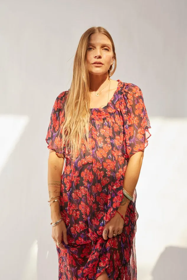 Women Natalie Martin Dresses Sienna Dress Chiffon Watercolor Print Onyx