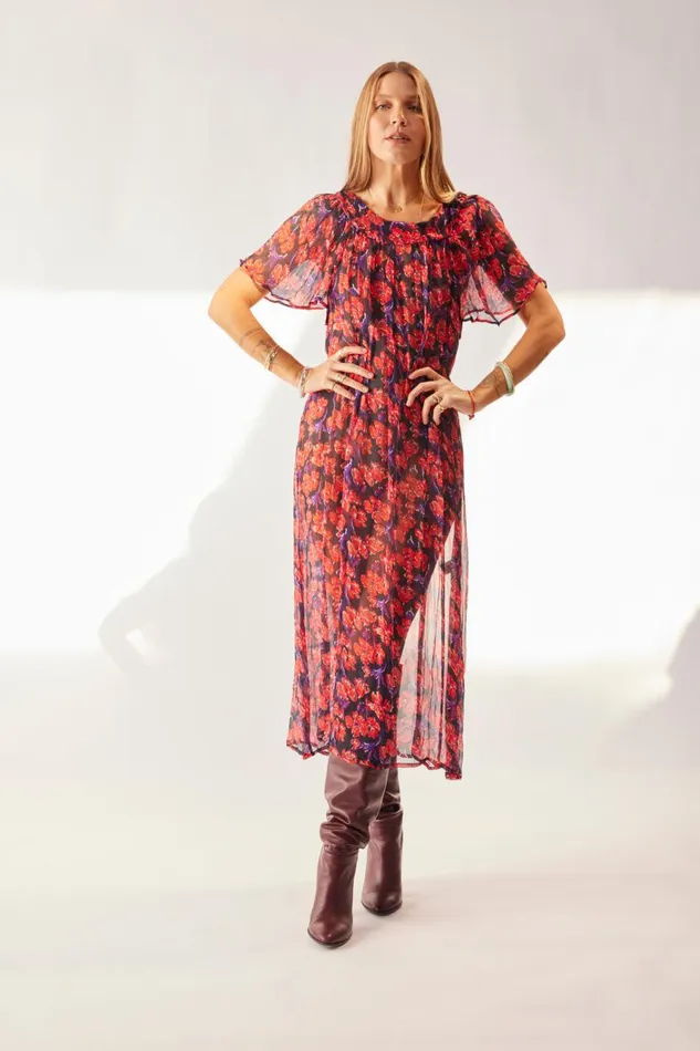 Women Natalie Martin Dresses Sienna Dress Chiffon Watercolor Print Onyx