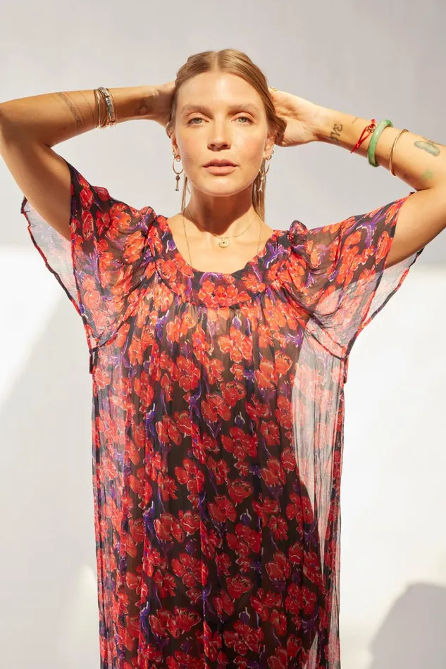 Women Natalie Martin Dresses Sienna Dress Chiffon Watercolor Print Onyx