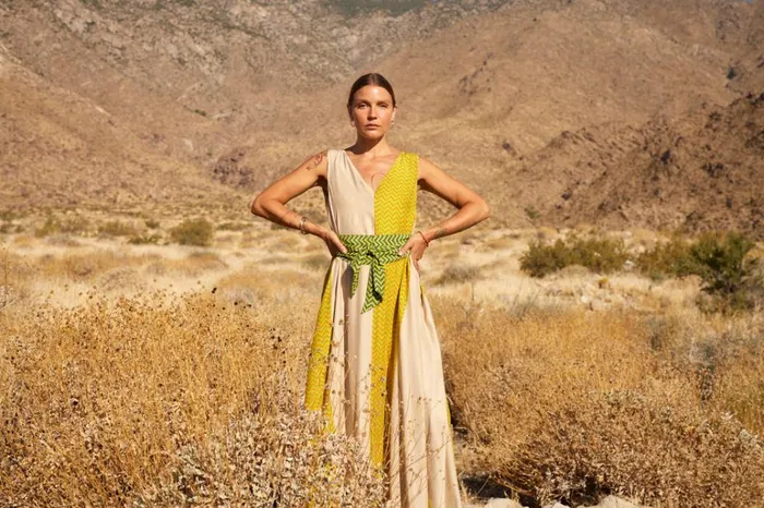 Women Natalie Martin Dresses Tova Maxi Block Zigzag Tangerine