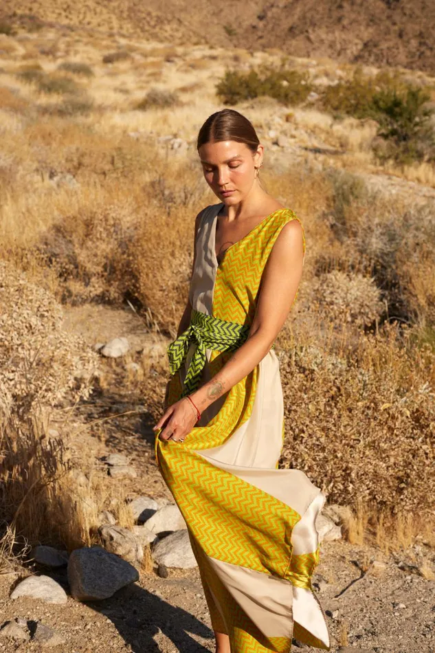 Women Natalie Martin Dresses Tova Maxi Block Zigzag Tangerine